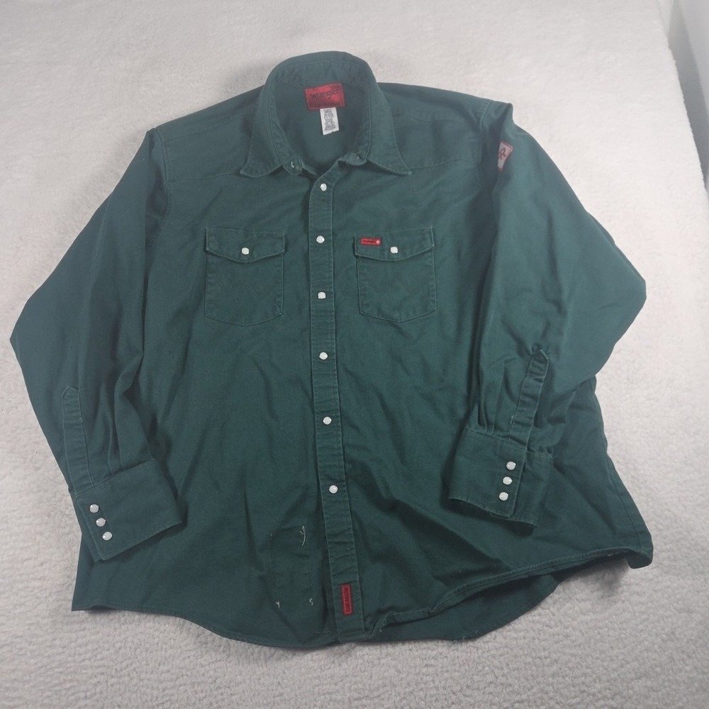 Wrangler FR Flame Resistant Western Pearl Snap Shirt Mens 3XL Green
